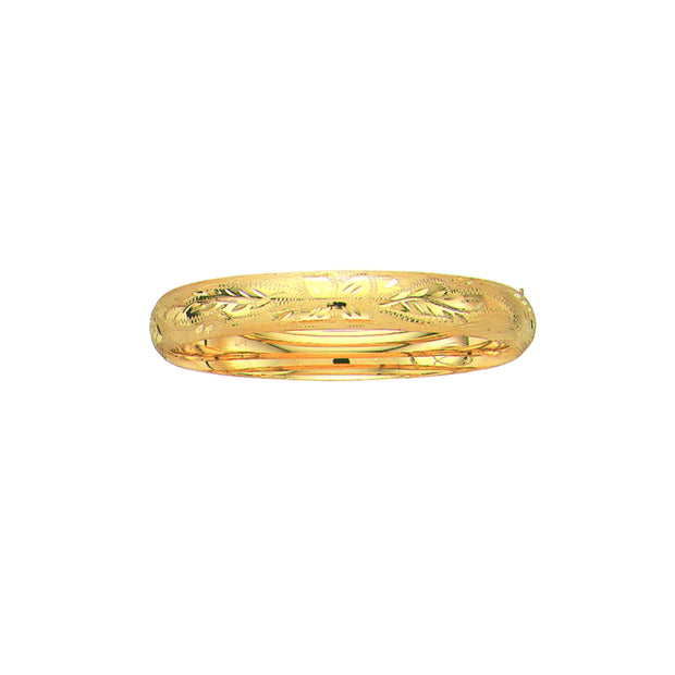 14K Gold 10mm Floral Design Bangle