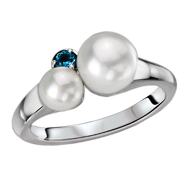 Ladies Fashion Freshwater Pearl and Blue Topaz Ring