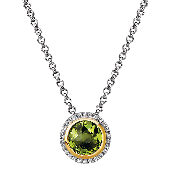 Diamond and Peridot Halo Necklace
