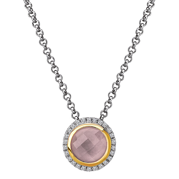Diamond and Rose Quartz Halo Necklace