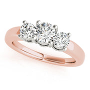 14K Rose Gold Round Diamond Three-Stone Ring