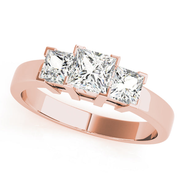 18K Rose Gold Square Diamond Three-Stone Engagement Ring