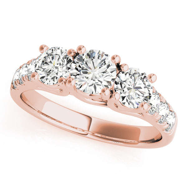 18K Rose Gold 1 ct Diamond Three-Stone Engagement Ring