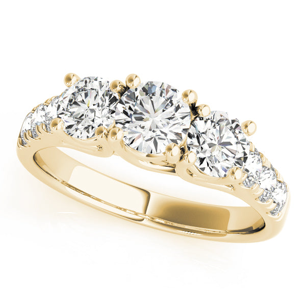 18K Yellow Gold 1 ct Round Diamond Three-Stone Ring