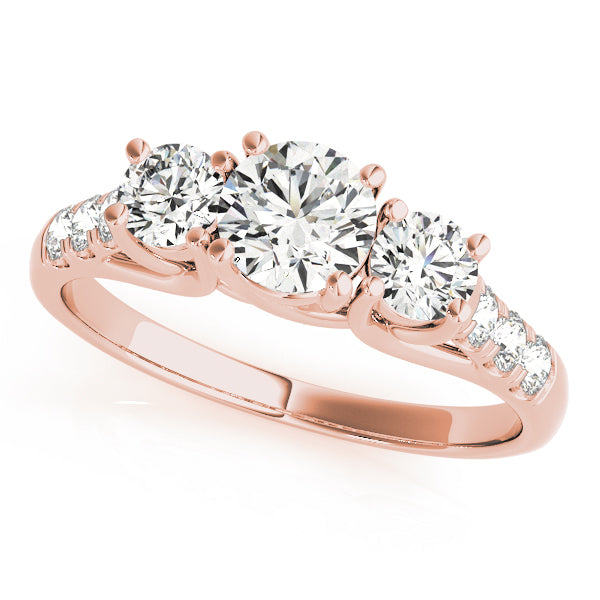 14K Rose Gold Round Diamond Three-Stone Ring