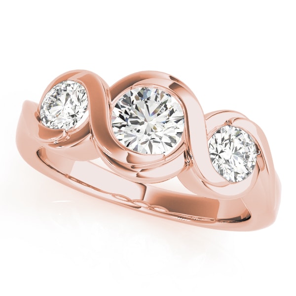 14K Rose Gold 1 ct tw Three Stone Diamond Engagement Ring