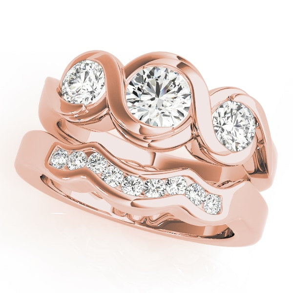 14K Rose Gold 1 ct tw Three Stone Diamond Engagement Ring