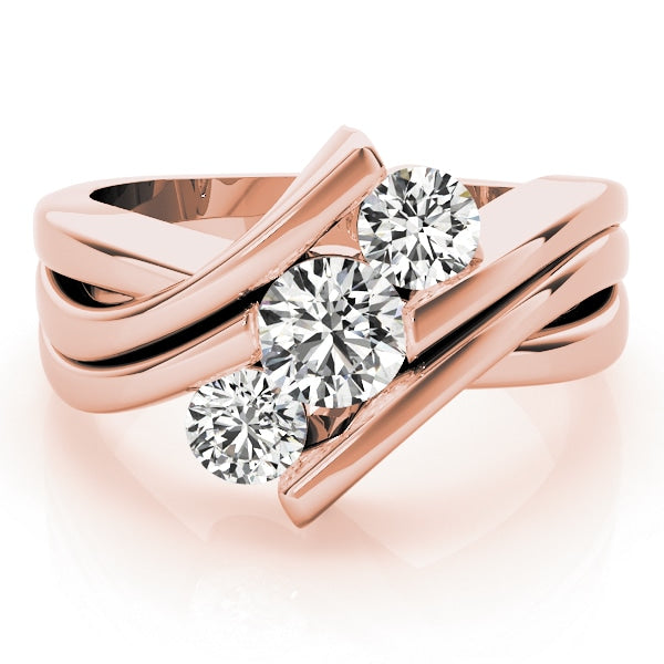 14K Rose Gold 1 ct tw Three Stone Diamond Engagement Ring