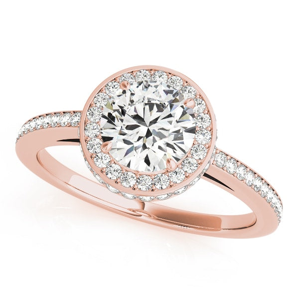18K Rose Gold 1 1/2 ct tw Halo Diamond Engagement Ring