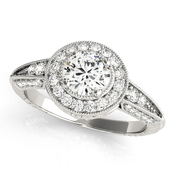 14K White Gold 7/8 ct tw Halo Diamond Engagement Ring