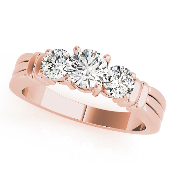 18K Rose Gold 1 ct Diamond Three-Stone Engagement Ring