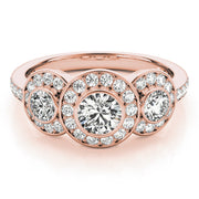 18K Rose Gold 1 3/4 ct tw Three Stone Diamond Engagement Ring