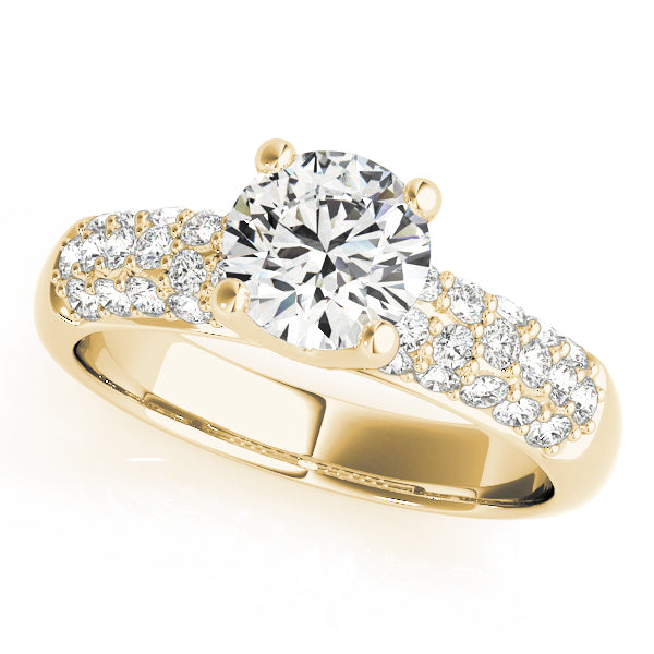 14K Yellow Gold Round Diamond Pave Engagement Ring