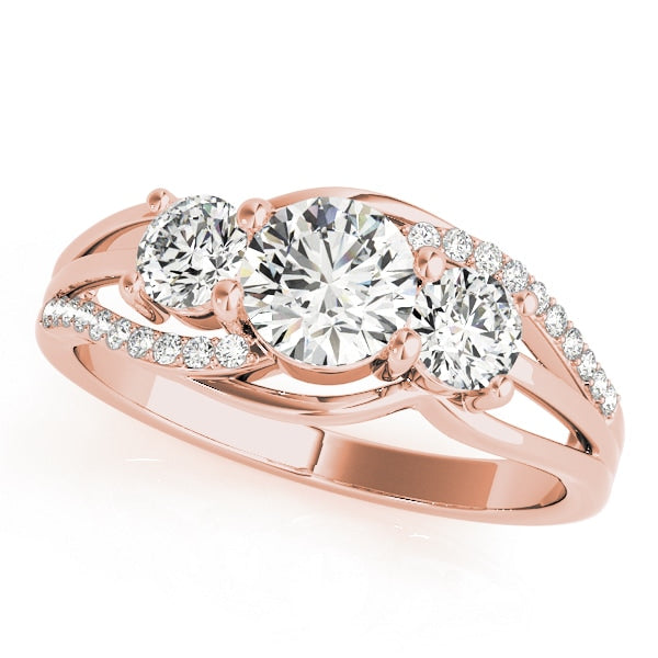 14K Rose Gold 1 ct tw Three Stone Diamond Engagement Ring