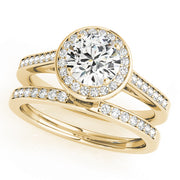 14K Yellow Gold Round Diamond Halo Engagement Ring