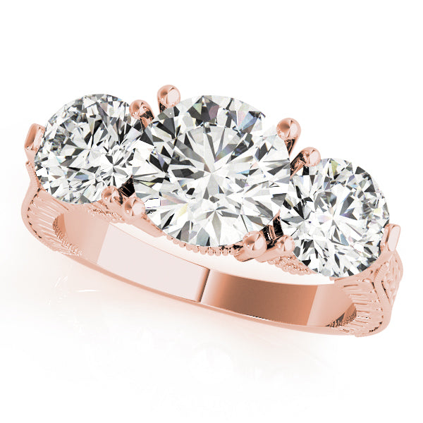 14K Rose Gold 2 7/8 ct tw Three Stone Diamond Engagement Ring