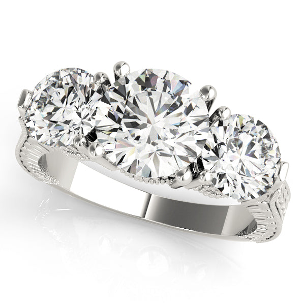 18K White Gold 2 7/8 ct tw Three Stone Diamond Engagement Ring