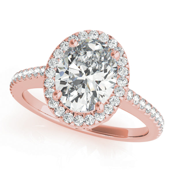 14K Rose Gold Oval Diamond Halo Engagement Ring