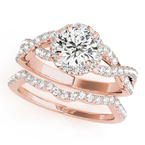 18K Rose Gold 1 1/2 ct tw Halo Diamond Engagement Ring