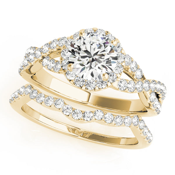 18K Yellow Gold 1 1/2 ct tw Halo Diamond Engagement Ring
