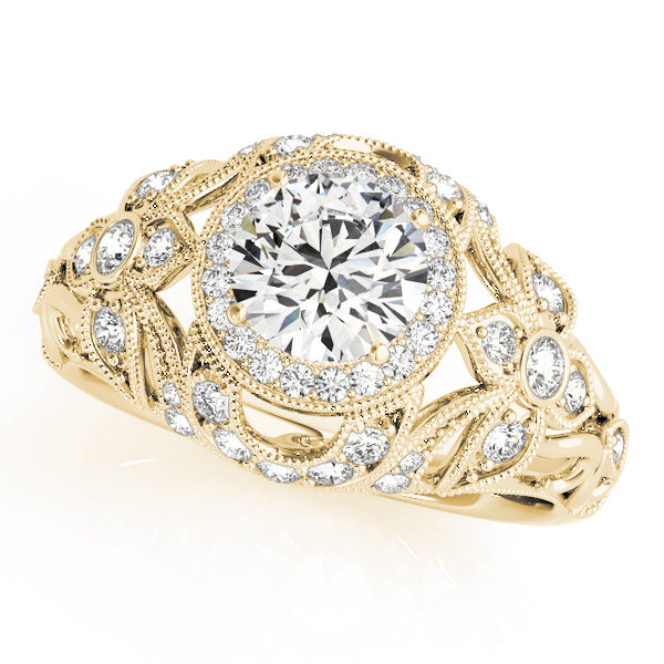 14K Yellow Gold Round Diamond Halo Engagement Ring