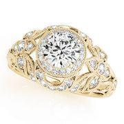 14K Yellow Gold Round Diamond Halo Engagement Ring