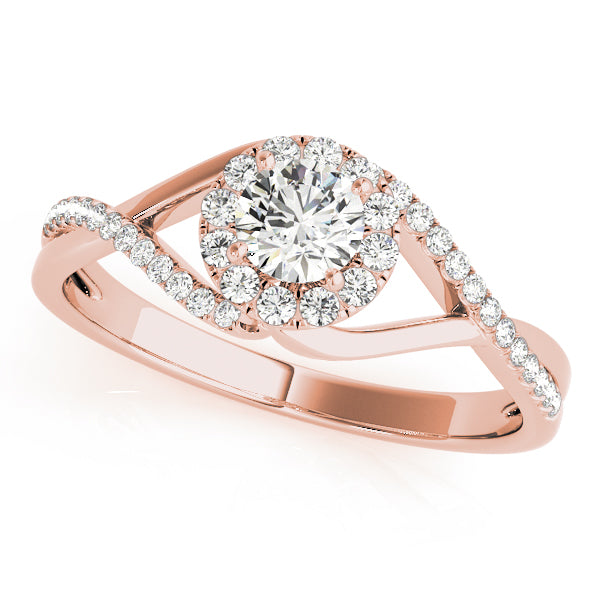 14K Rose Gold Round Diamond Halo Engagement Ring