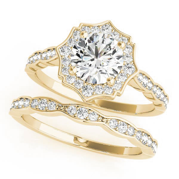 14K Yellow Gold 1 1/4 ct tw Halo Diamond Engagement Ring