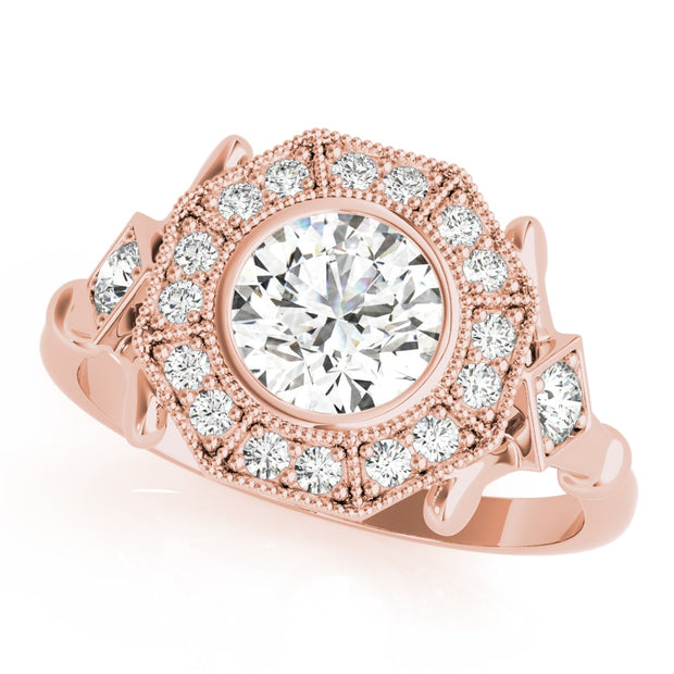 18K Rose Gold 1 1/3 ct tw Halo Diamond Engagement Ring