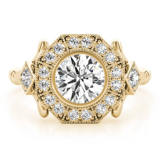 18K Yellow Gold 1 1/3 ct tw Halo Diamond Engagement Ring