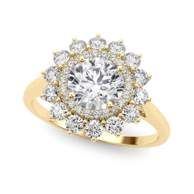 14K Yellow Gold Round Diamond Halo Engagement Ring