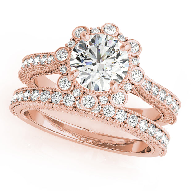 18K Rose Gold 1 3/8 ct tw Halo Diamond Engagement Ring