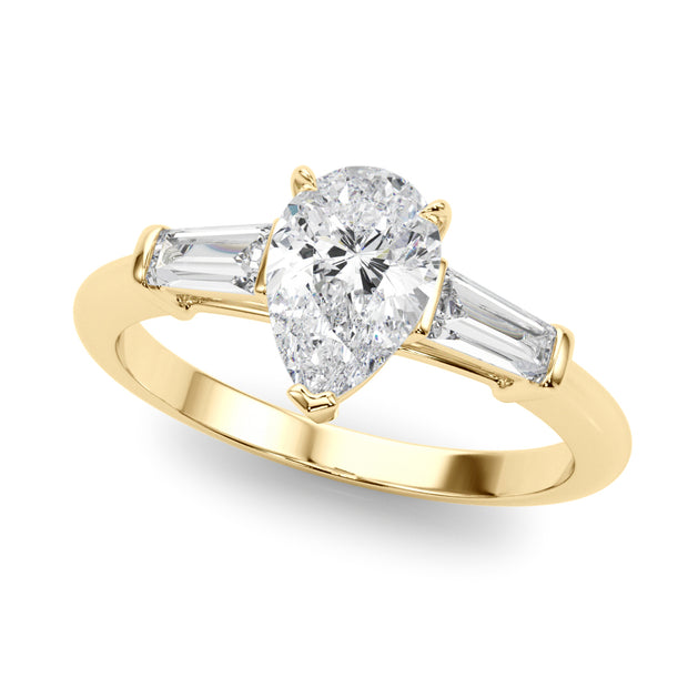 18K Yellow Gold Diamond Engagement Ring with Baguette Stones