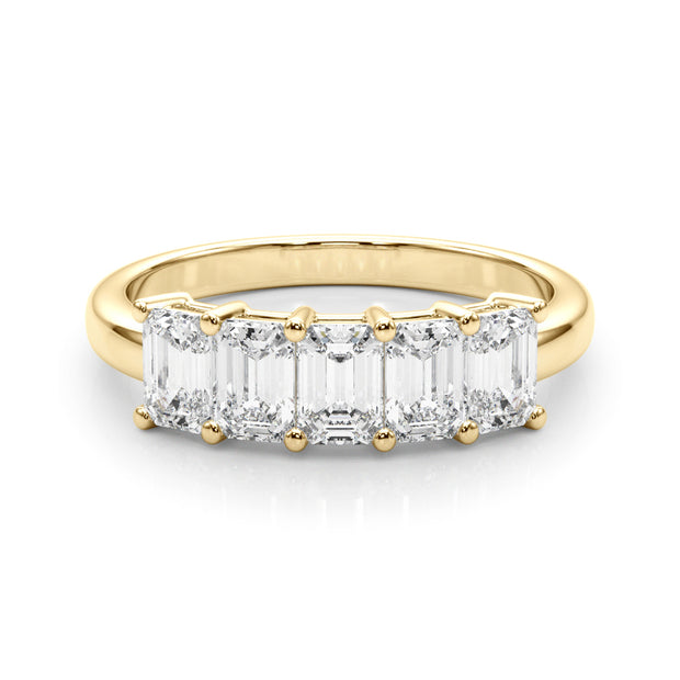 14K Yellow Gold Emerald Diamond Wedding Ring