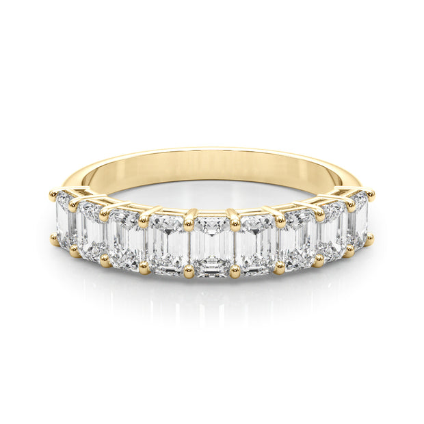 14K Yellow Gold Emerald Diamond Wedding Band