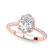 14K Rose Gold Oval Diamond Halo Engagement Ring