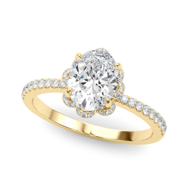 14K Yellow Gold Diamond Oval Engagement Ring