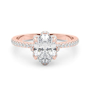 14K Rose Gold Oval Diamond Halo Engagement Ring