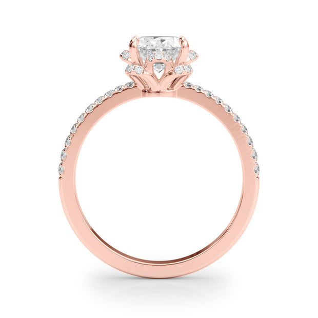 14K Rose Gold Oval Diamond Halo Engagement Ring