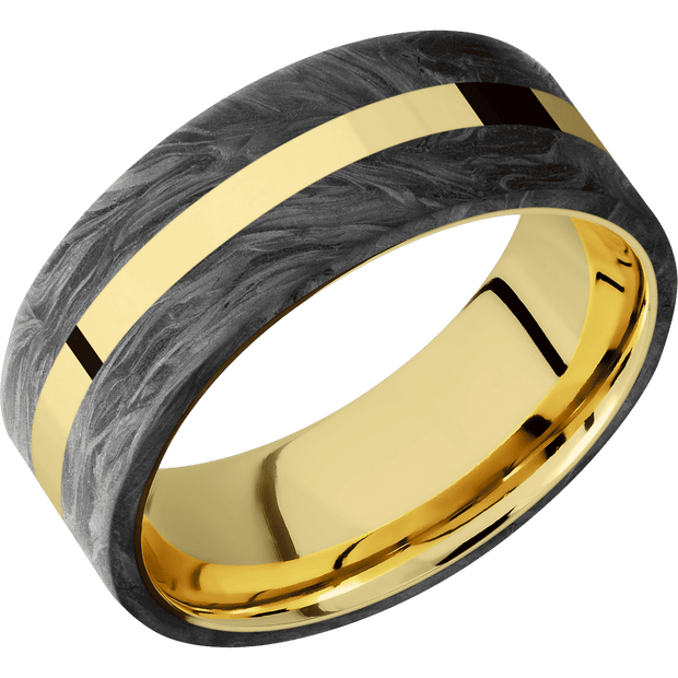 14K Yellow Gold with Polish Finish and Forged Carbon Fiber Inlay