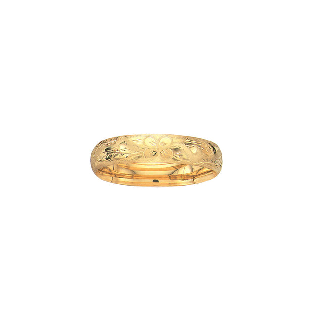 14K Gold 13.5mm Floral Design Bangle