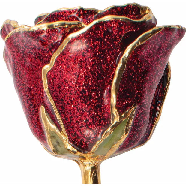 Preserved Ruby Sparkle Rose Trimmed in 24K Gold