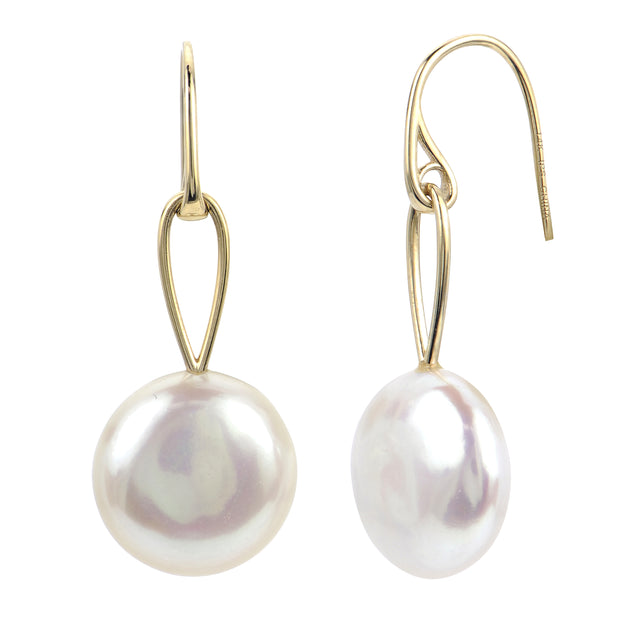 14KT Yellow Gold Freshwater Coin Pearl Earring