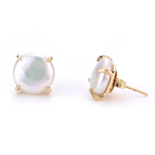 14KT Yellow Gold Freshwater Coin Pearl Earring