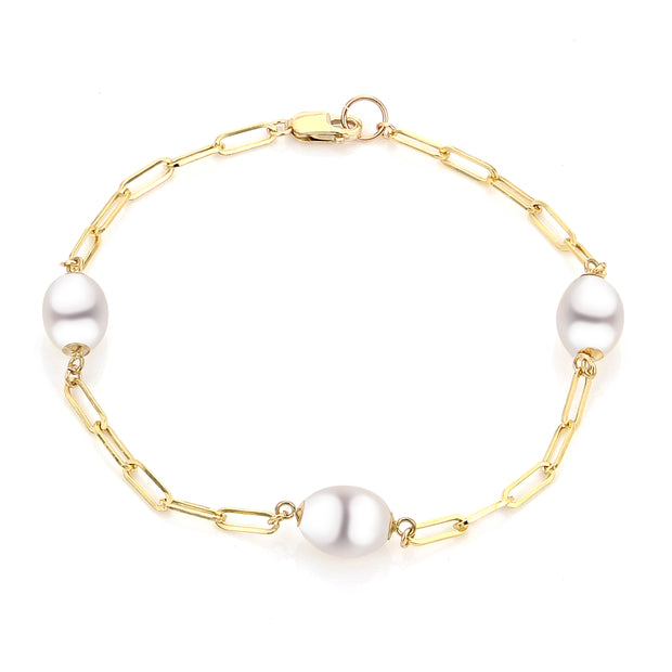 14K Gold Paperclip Chain and Freshwater Pearl Bracelet