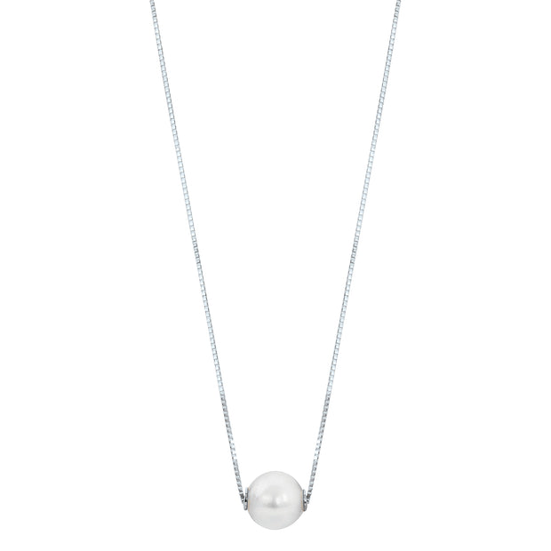 14KT White Gold Akoya Pearl Solitaire Necklace