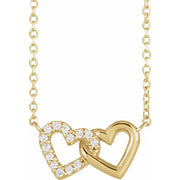 14K Gold Diamond Petite Double Interlocking Heart Necklace - 16-18"