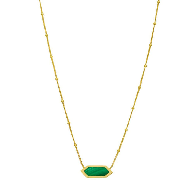 14K Hexagon Malachite Necklace