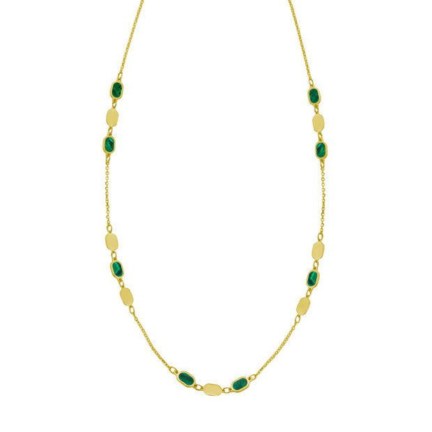 14K Hexagon Malachite Inlay Links Bracelet