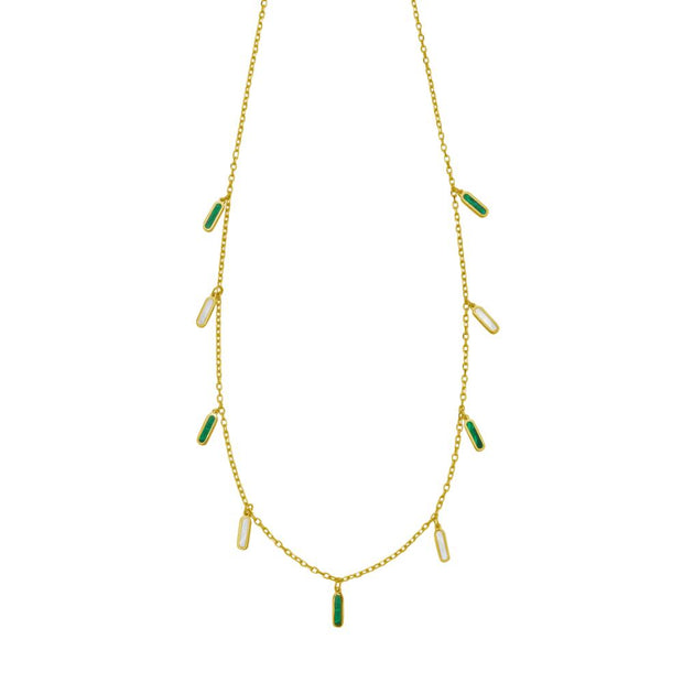 14K Malachite & MOP Inlay Station Necklace